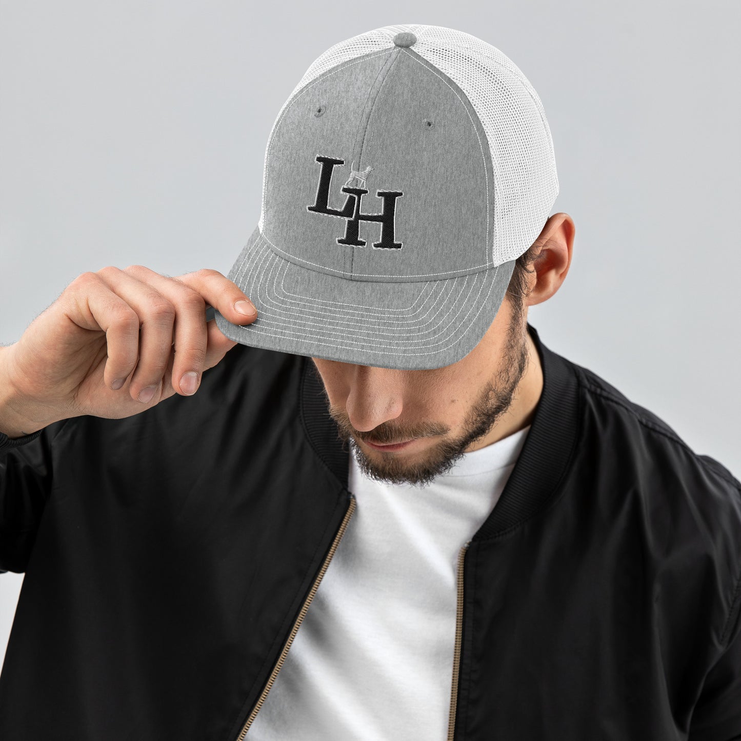 Long Hollow Bird Dogs - Richardson 112 Trucker Hat - Heather Grey/White LH Black Dog Logo