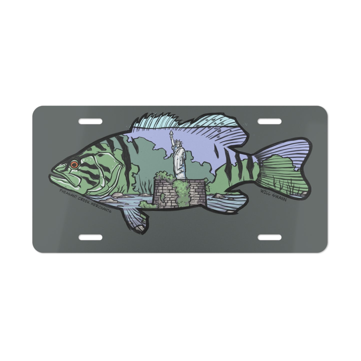Susquehanna Statue of Liberty Smallmouth Aluminum License Plate