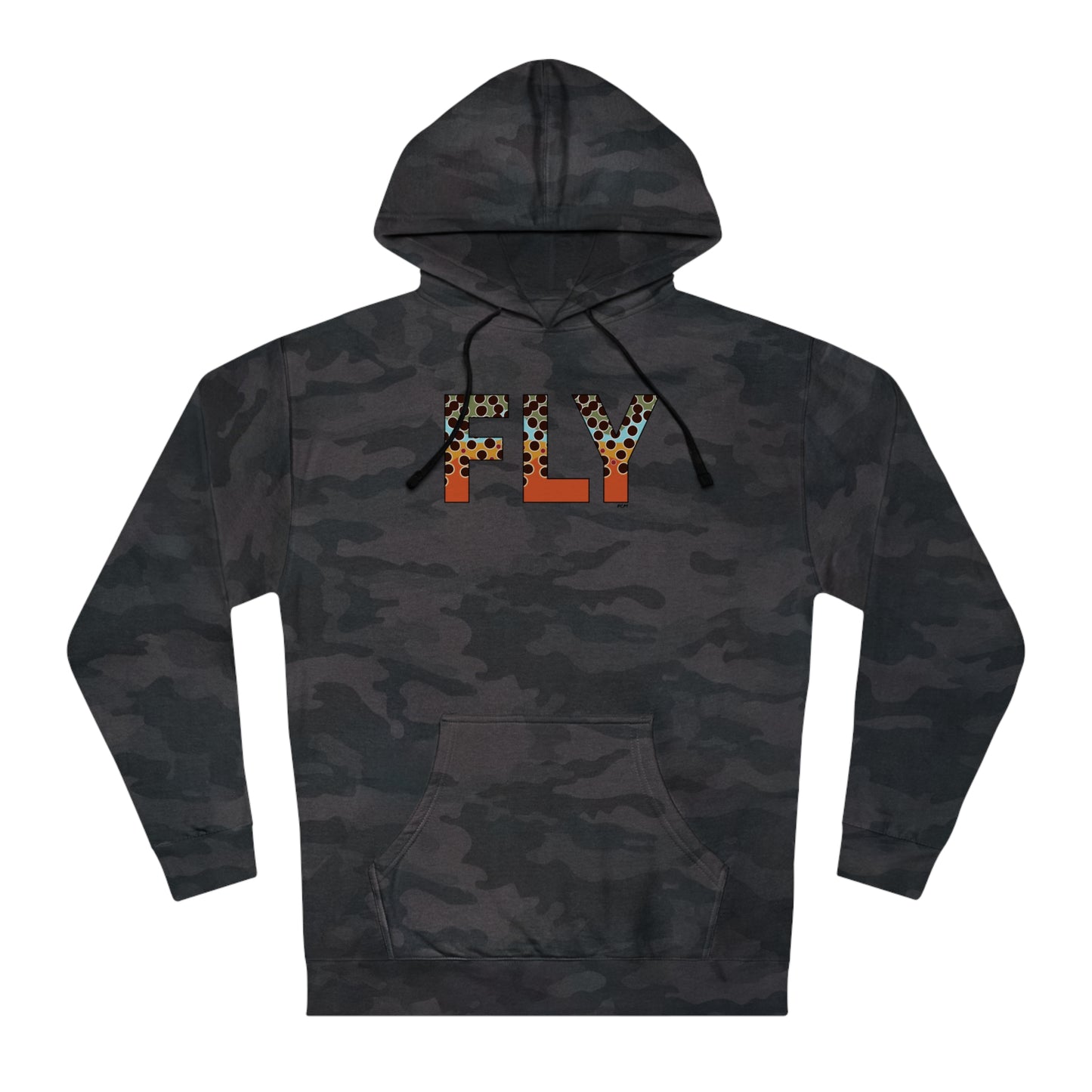 FLY Fishing Brown Trout Letters - Adult Hoodie - Ind. Trading Co.